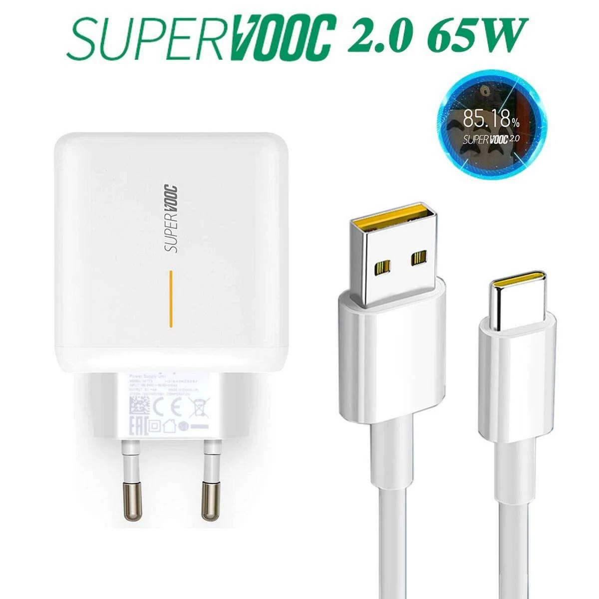 Realme 65W SuperDart Fast Charger Adapter with 6A Cable for Realme 7 Pro, 8 Pro, 9 Pro+, GT Master Edition, GT Neo 2