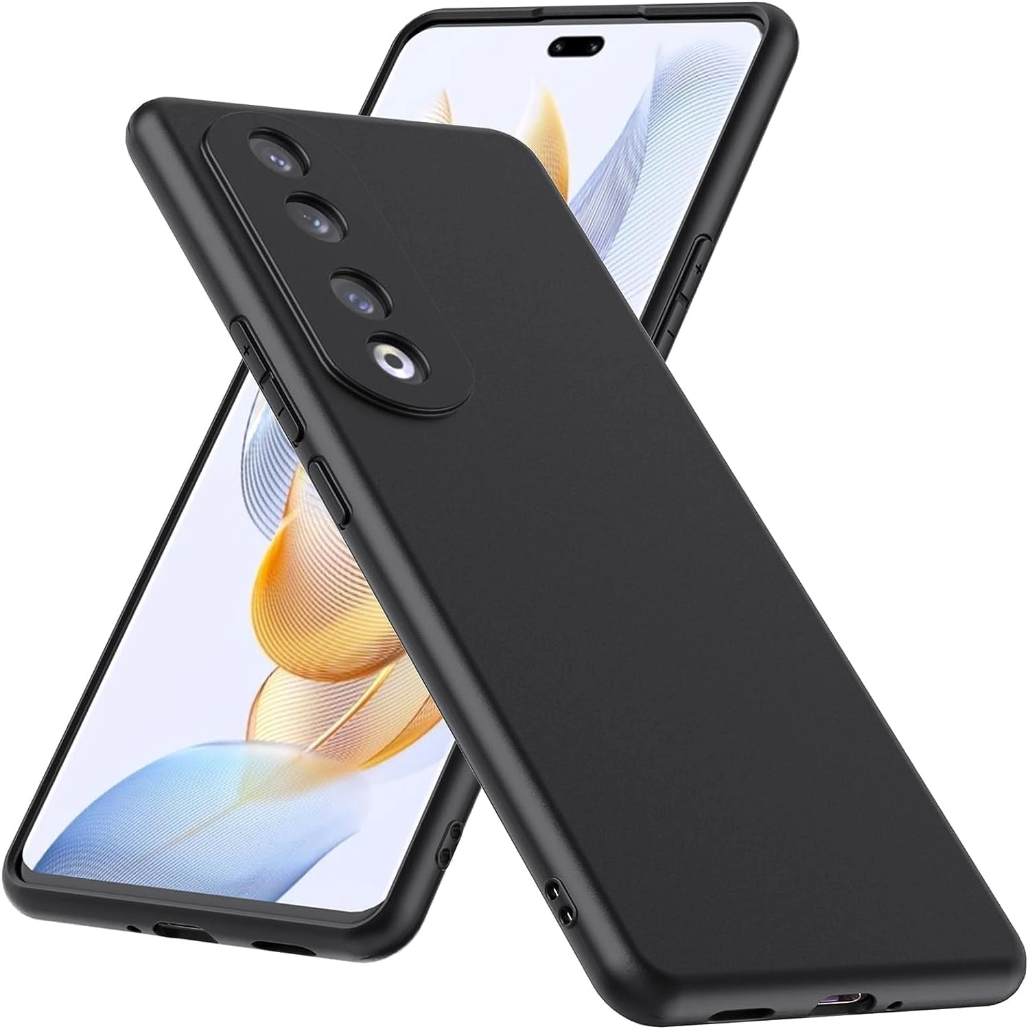 For Honor 90 SHOPBYSHOP Back Cover Silicone Soft Matte Finish Shockproof Anti Scratch Back Case Cover for Honor 90 -(Silicone/Black)
