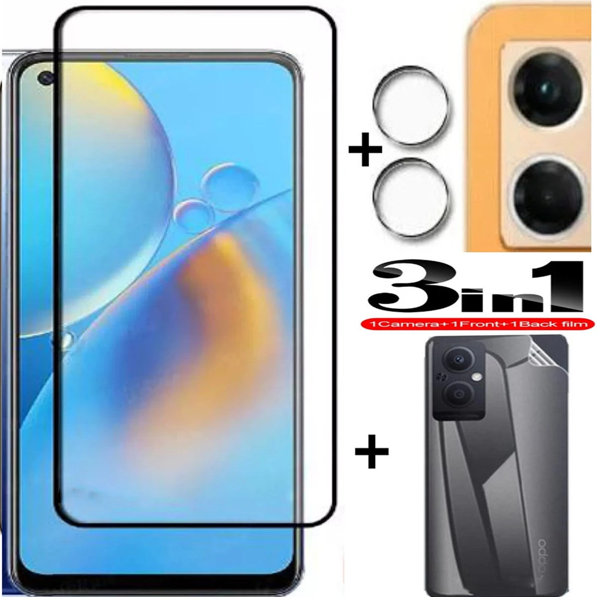 3 in 1 Combo for Oppo f21 Pro 4g Screen Protector, Camera Protector and Ultra Thin Back Poly